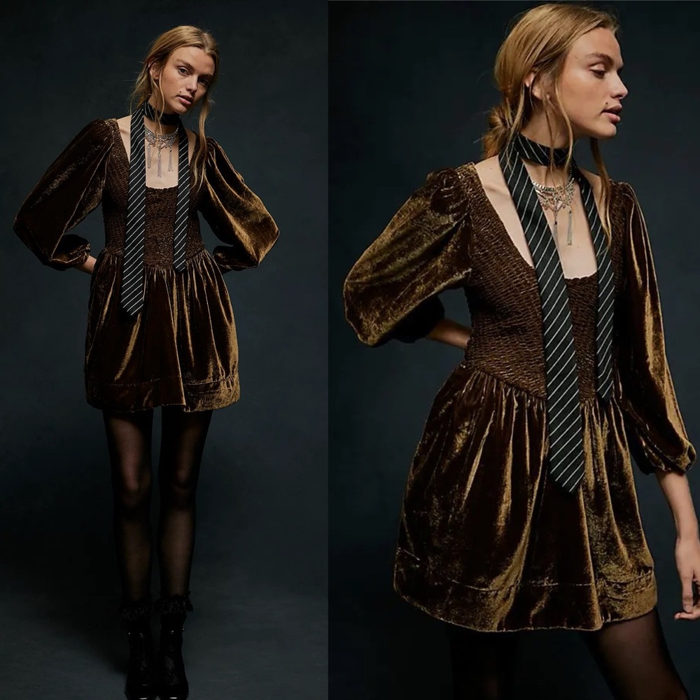 FREE PEOPLE Farrier Velvet Smocked Mini Dress NEW